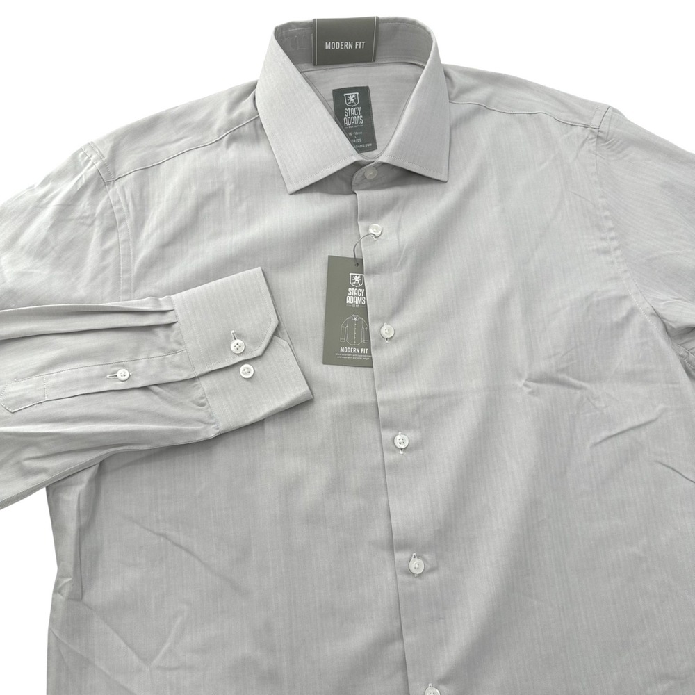 Stacy Adams Modern Dress Shirt Long Sleeves Silver Gray Chevron Men's Large NWT